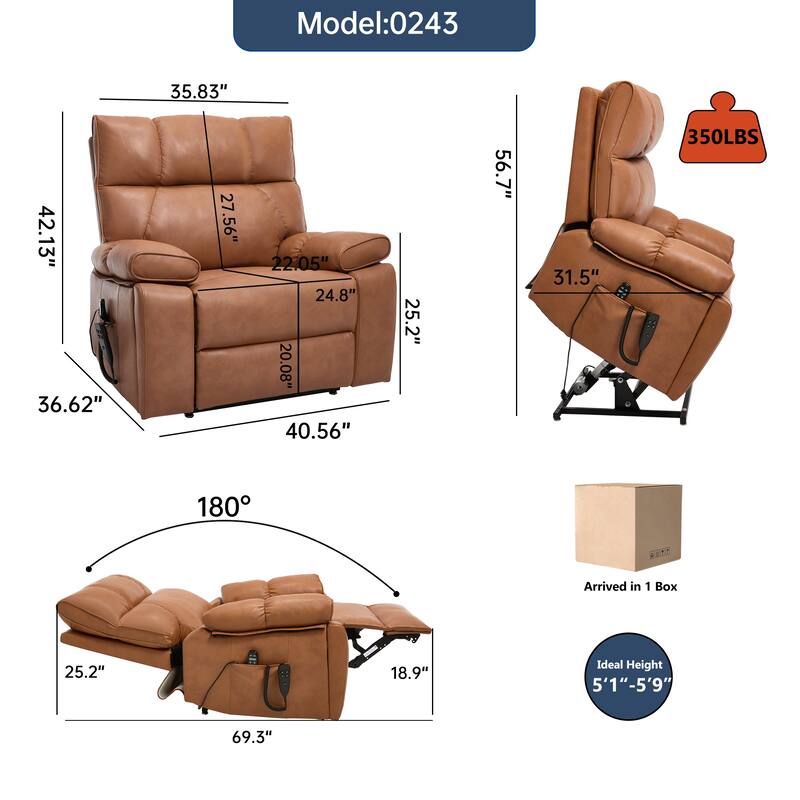Leatheraire Heat Massage Dual Motor Infinite Position Up to 350 LBS Large Electric Power Lift Recliners with Hidden Cup Holders