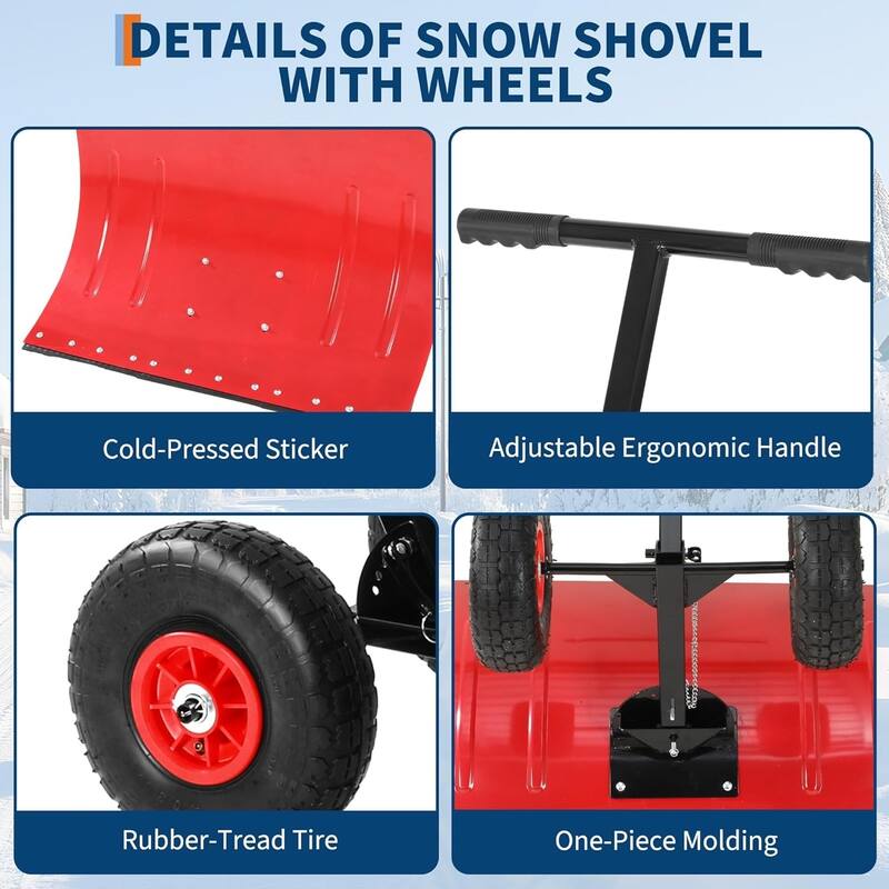 29.1W x 19.3H Snow Shovel with Wheels - 29.1W x 19.3H