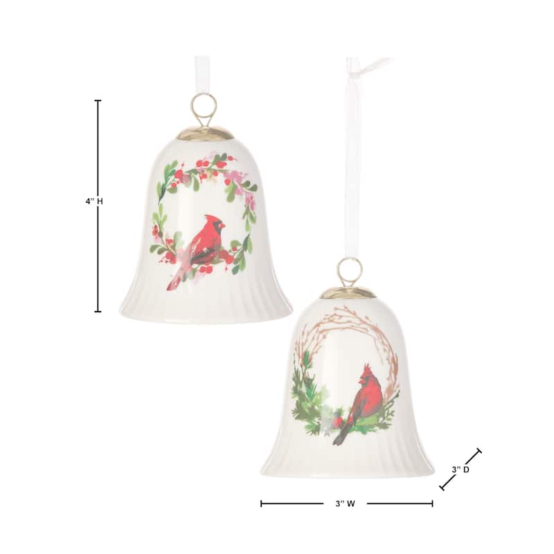 4" Porcelain Cardinal Bell Ornament Set of 2