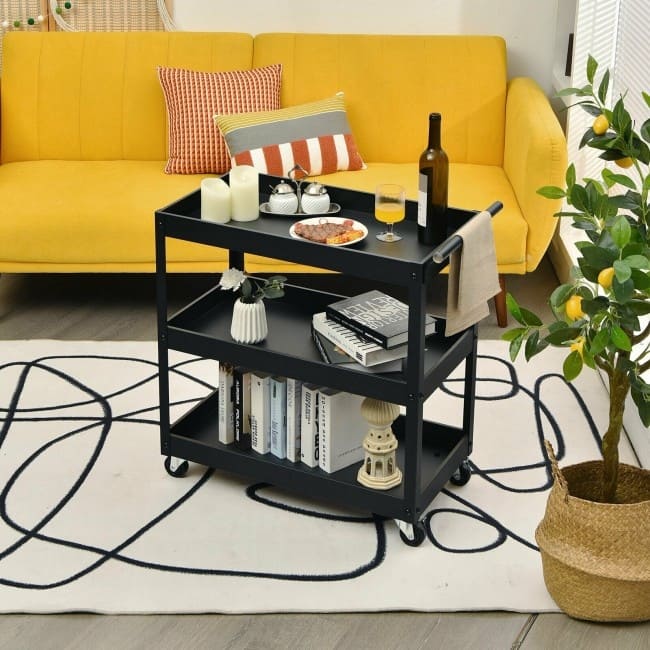 3-Tier Utility Cart Metal Mental Storage Service Trolley - 30'' x 15'' x 31'' (L x W x H)