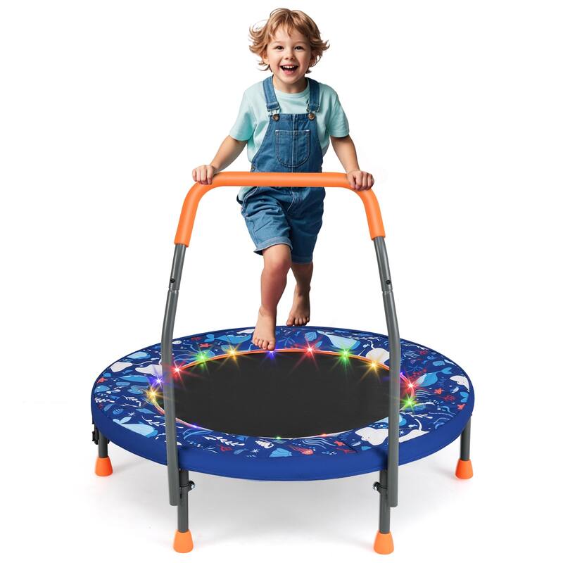 Gymax 36'' Foldable Kid Trampoline w/ 20 LED Lights Foam Handlebar