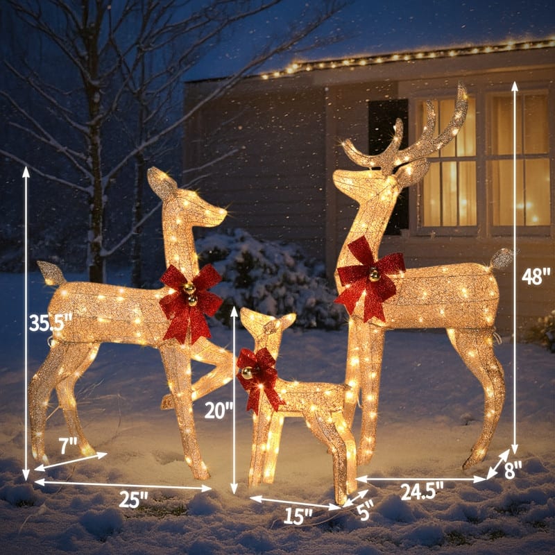 3-Piece Lighted Christmas Reindeer Family Set Outdoor Decorations Weather Proof Sparkling Deer Family