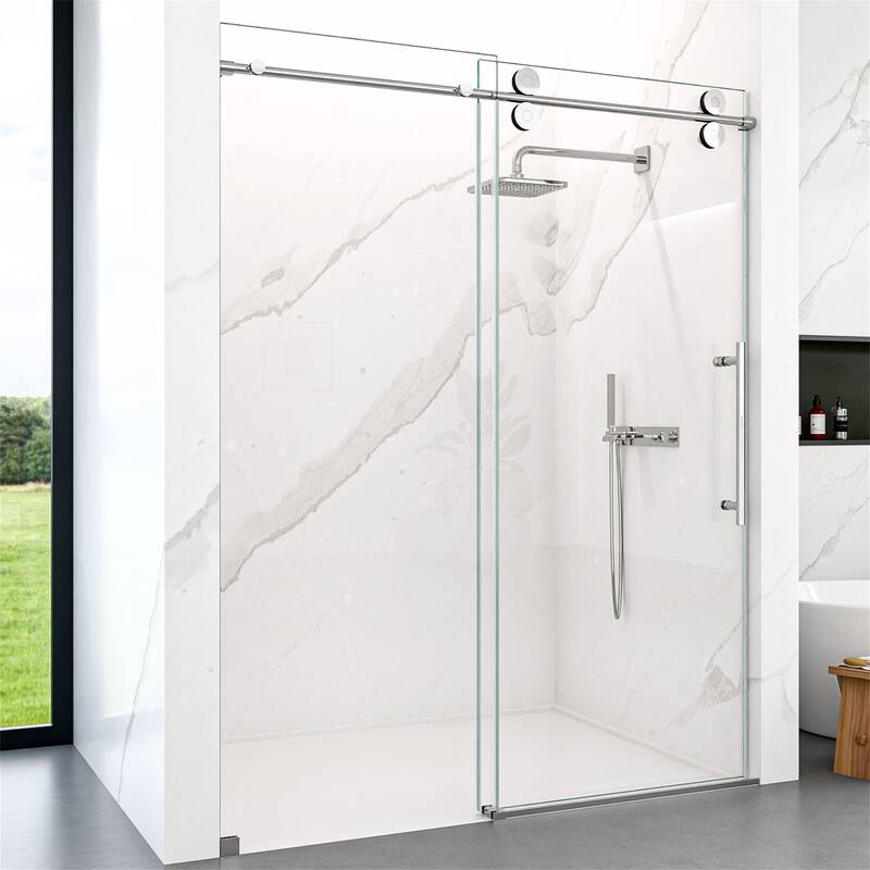 Frameless Clear Tempered Glass Single Sliding Shower Door with 5/16" Thick - Chrome