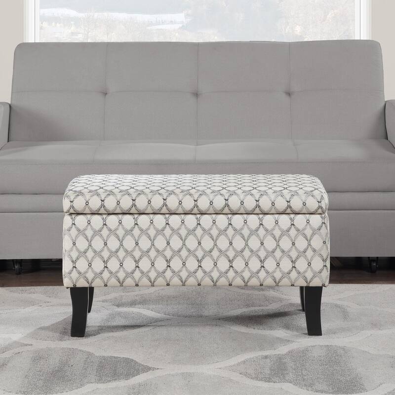 Round Accent Storage Ottoman with Reversible Tray Lid - Upholstered Ottoman with Hidden Storage and Serving Top