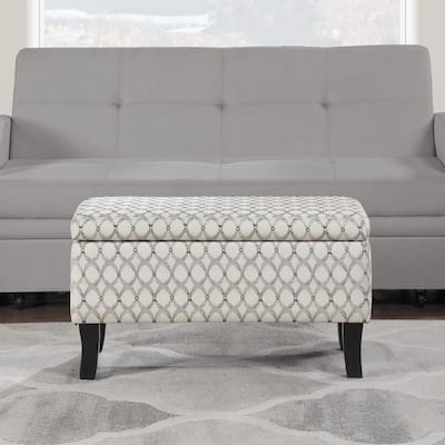 Round Accent Storage Ottoman with Reversible Tray Lid - Upholstered Ottoman with Hidden Storage and Serving Top