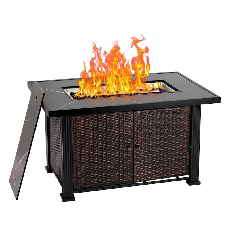44 Inch Propane Fire Pit Table with Double-Sided Cover, 50000Btus - 44 Inch - Brown