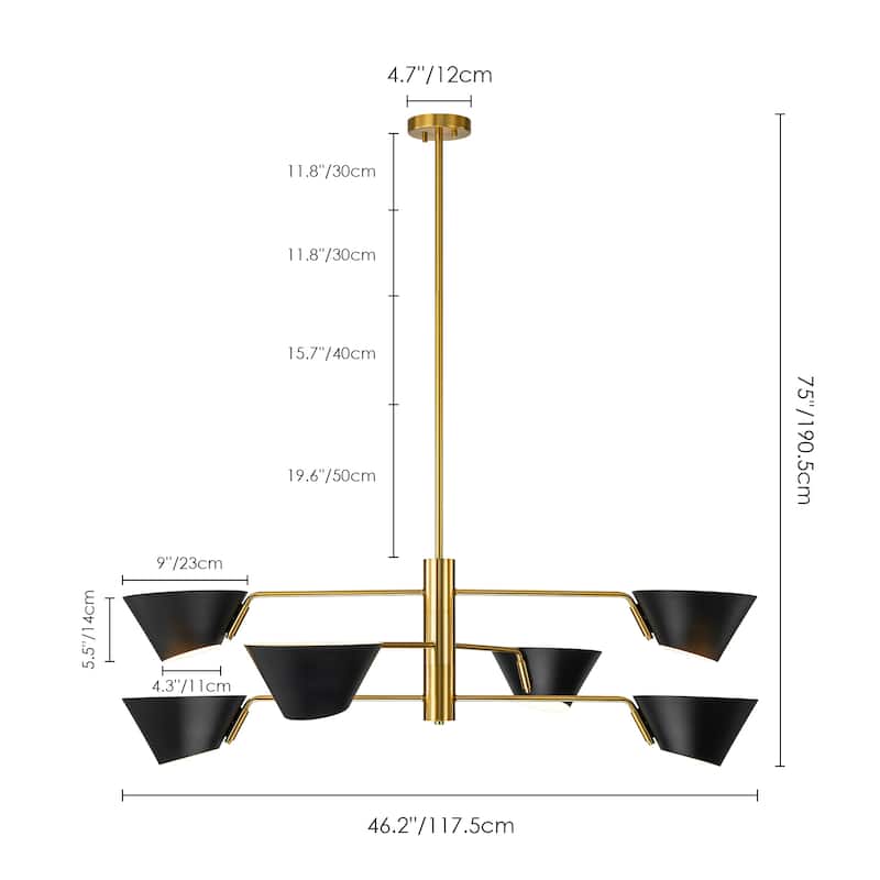 4/6-Light Mid-Century Modern Linear Sputnik Large Chandelier for Living Room 2/3-Tiered Industrial Cone Pendant Lighting