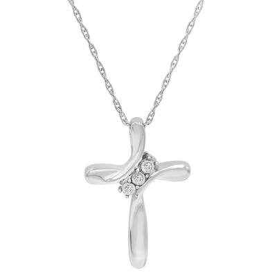 Amanda Rose CollectionThree Stone Diamond Cross Pendant Necklace set in Sterling Silver on an 18 inch sterling silver chain