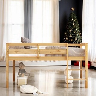 Elegance Unique Design Twin Wood Loft Bed Low Loft Beds with Ladder,Beautiful Kid's Loft Bed