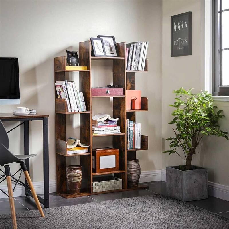 Bookshelf, Tree-Shaped Bookcase with 13 Storage Shelves, Rounded Corners - 33.9"L x 9.8"W x 55.1"H (86 x 25 x 140 cm)