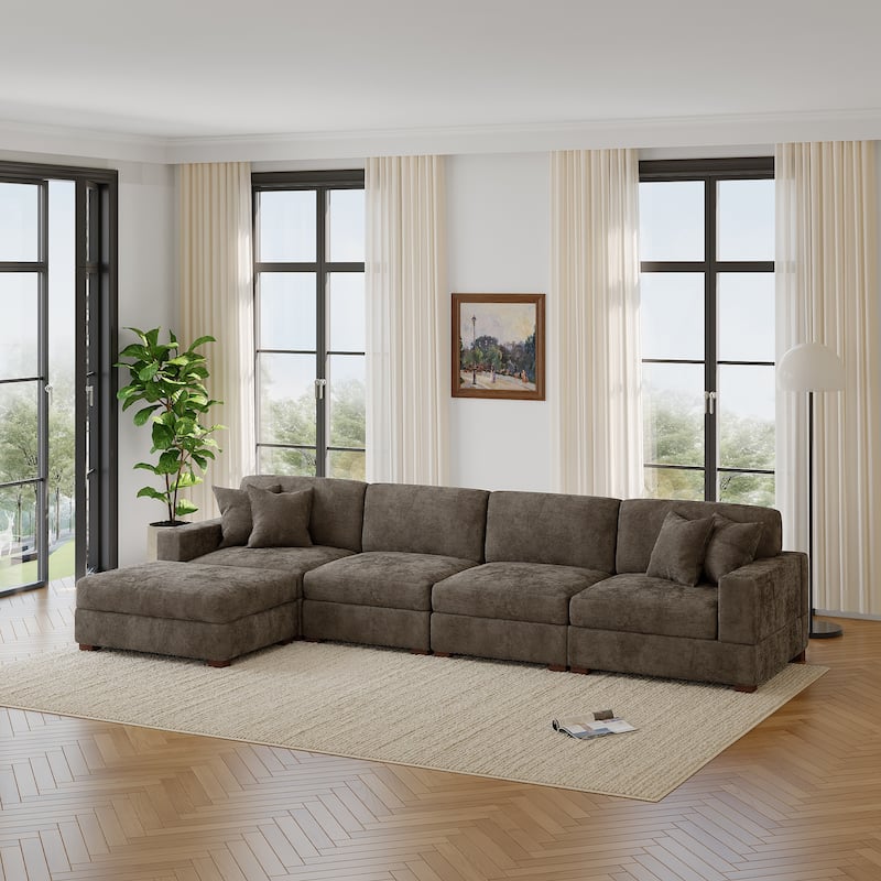 Modern Oversized Chenille Modular Sectional Sofa with Ottoman