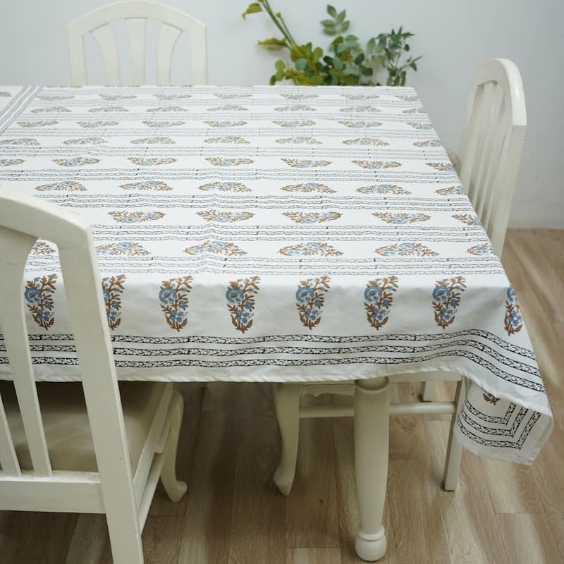 Fabdivine Handmade Block Print Cotton Table Cover Farmhouse Dining Kitchen Decor Gift