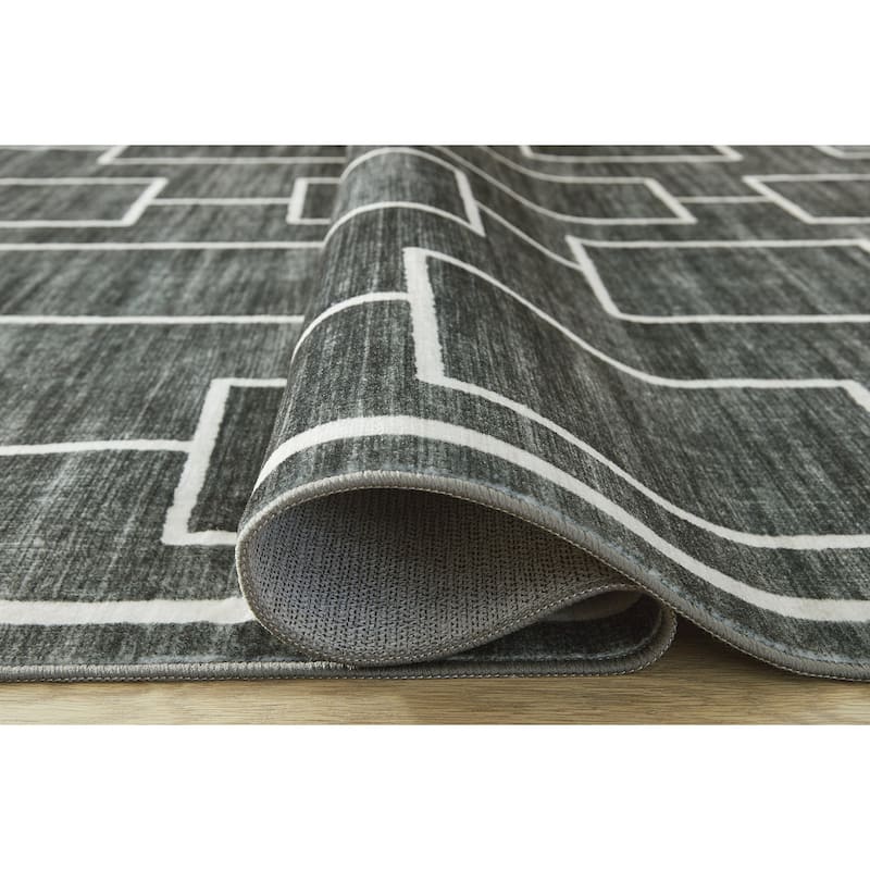 Signature Design by Ashley Elderland Black/Gray Washable Area Rug