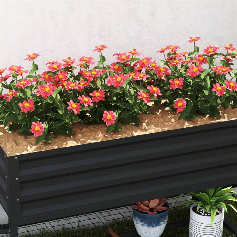 Galvanized Steel Elevated Raised Garden Planter with Storage Shelf - 41.75" L x 21.25" W x 30" H