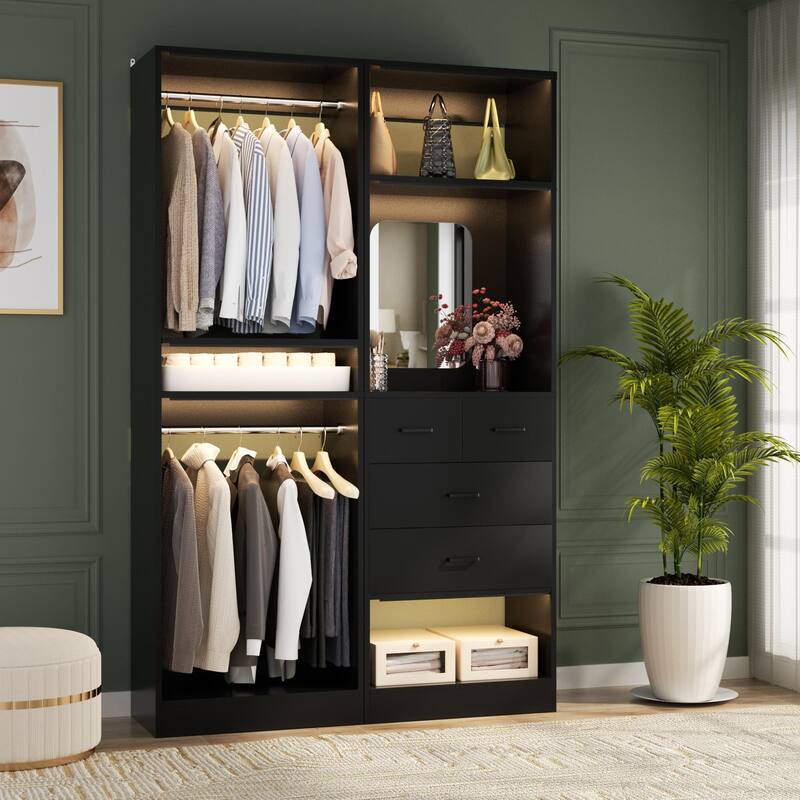 Cimly Set of 2 Free-standing Closet System with Drawers and Hanging Rods for Reach-in/ Walk-in Closet - Black