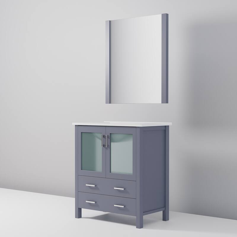 Bathroom Vanity with Ceramic Top, 28" x 32" Mirror, Soft Close Cabinet & Drawers, Scratch & Stain Resistant