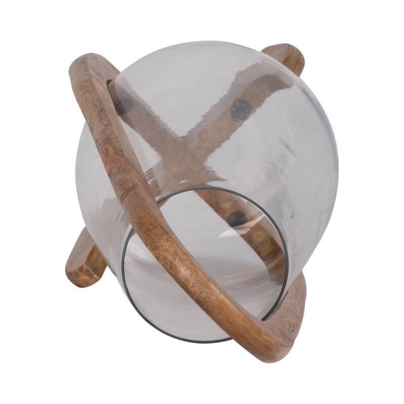 Sagebrook Home Modern Crafted Glass and Wood Lantern