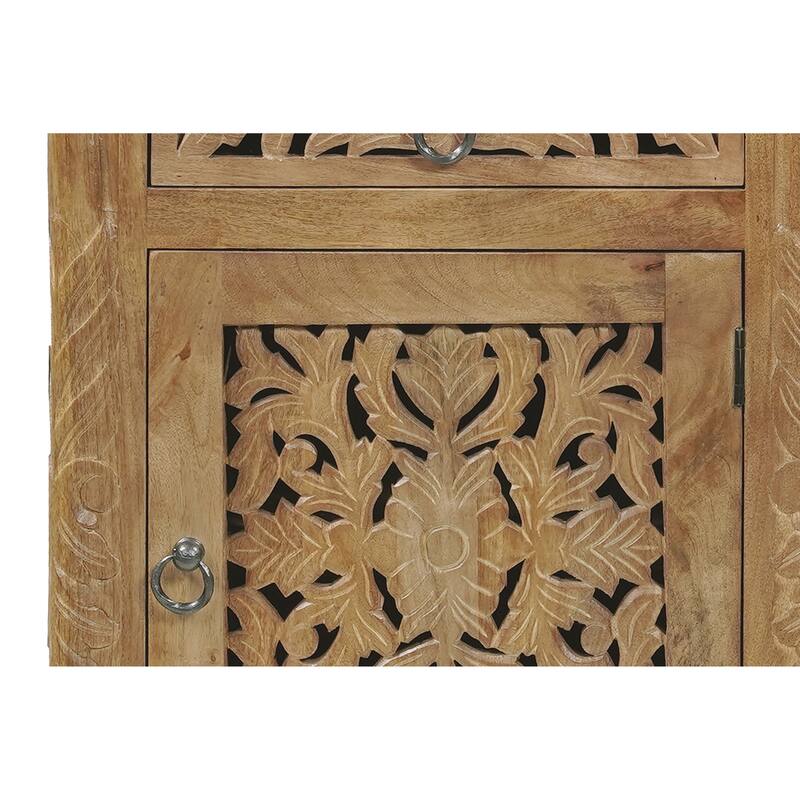 Florence Floral Solid Mango Wood 1-Drawer Nightstand with Cabinet Storage Assembled