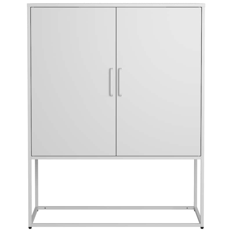 Heavy Duty Metal Buffet Sideboard Modern Steel Storage Cabinet with 2 Shelves, Free Standing Accent Cabinet with Magnetic Doors