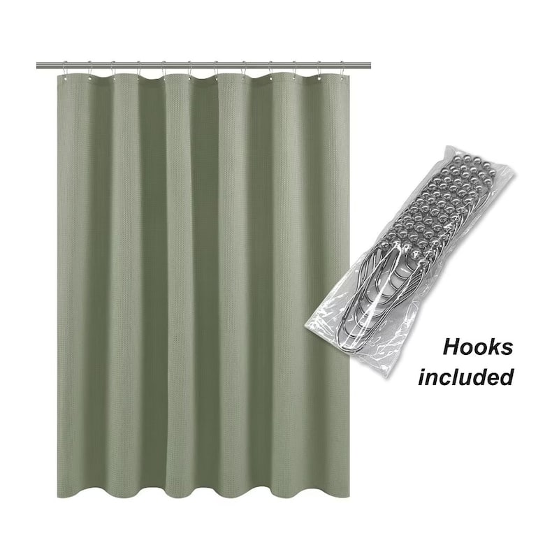 Dobby Waffle Shower Curtain with 12 Metal Hooks