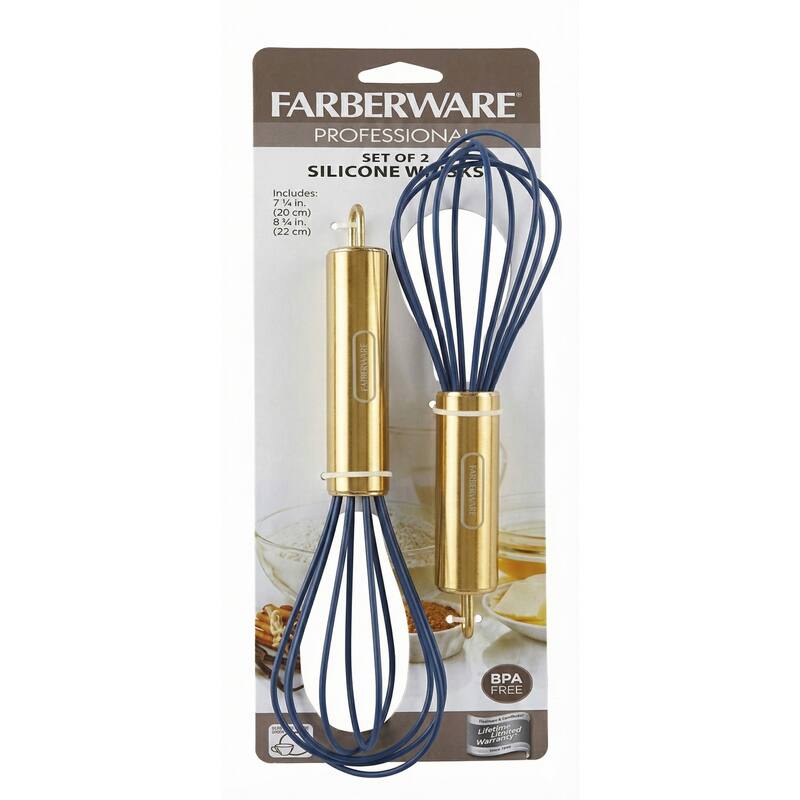 Farberware Silicone Mini Whisks, Set of 2 - 9 in - Gold/Blue - 9 in