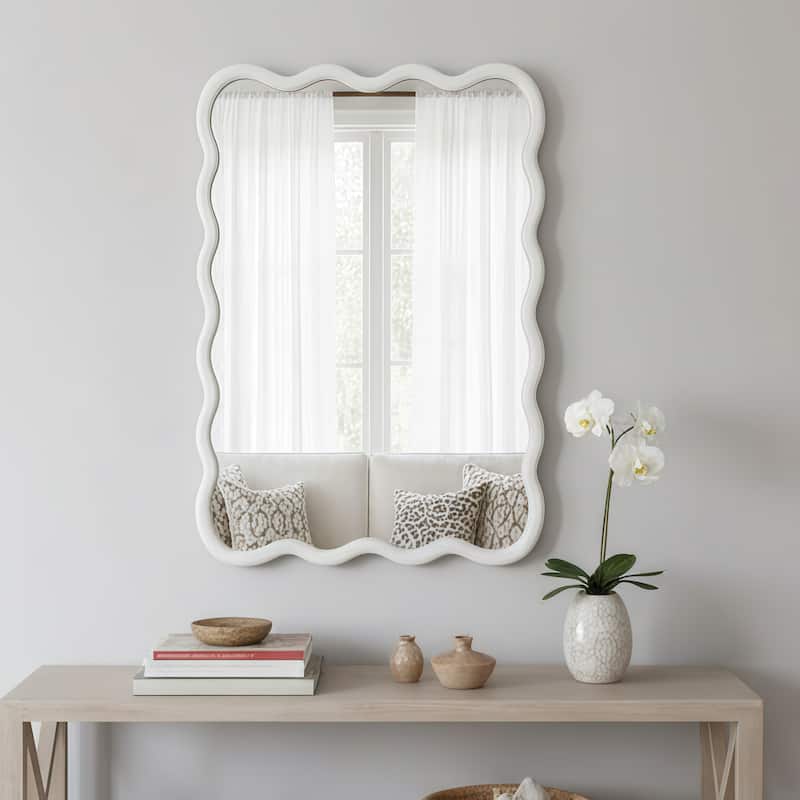 Wavy Rectangle Solid Wood Frame Decorative Mirror Modern Farmhouse Wall Mirror For Bedroom Bathroom Living Room Entryway
