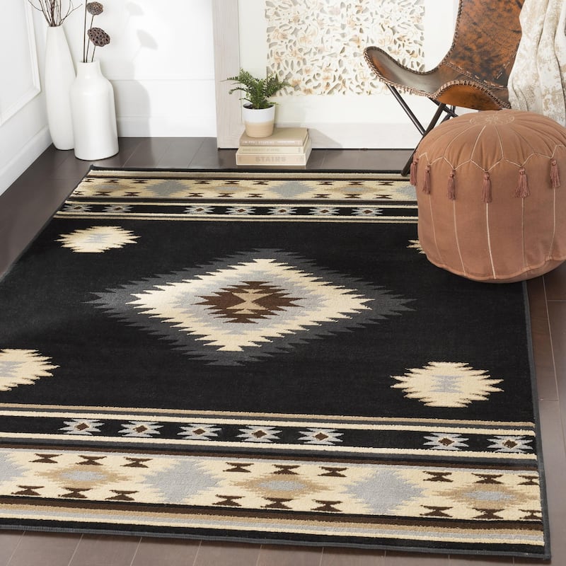 Livabliss Paramount Southwestern Geometric Area Rug - Black - 5' 3" x 7' 9"