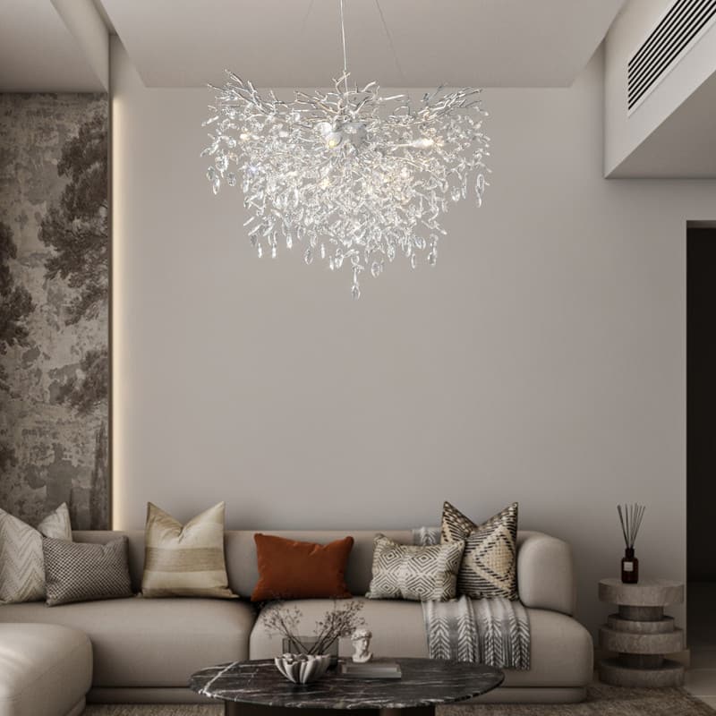 Modern Round Branch Crystal Chandelier, 600-1200mm Diameter, Marquise Cut Crystal Pendant Light