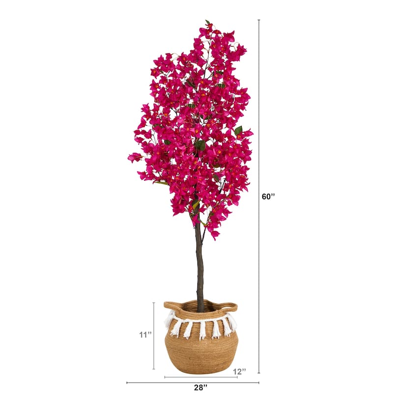 5' Artificial Bougainvillea Tree with Handmade Jute & Cotton Basket with Tassels