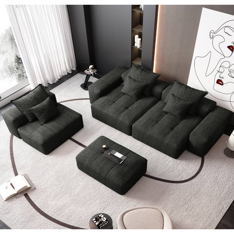 184.25" Oversized Modular Sectional Sofa Chenille Fabric Soft Cushion Sofa with 6 Pillows,No Assembly Required