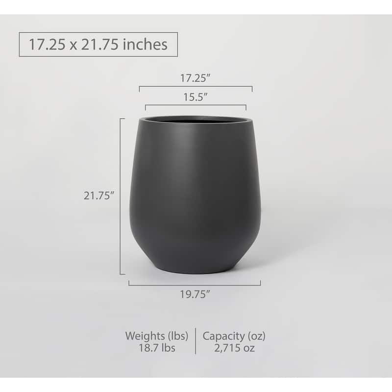 Indoor/Outdoor Large Nordic Minimalist Lightweight Round Planter Pot - 21.75 In. H x 17.25 In. W x 17.25 In. L - Charcoal