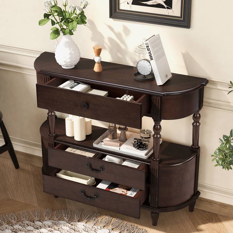 Rossetta Romanesque Character Console Table with Drawer and Open Shelf - Espresso - MDF