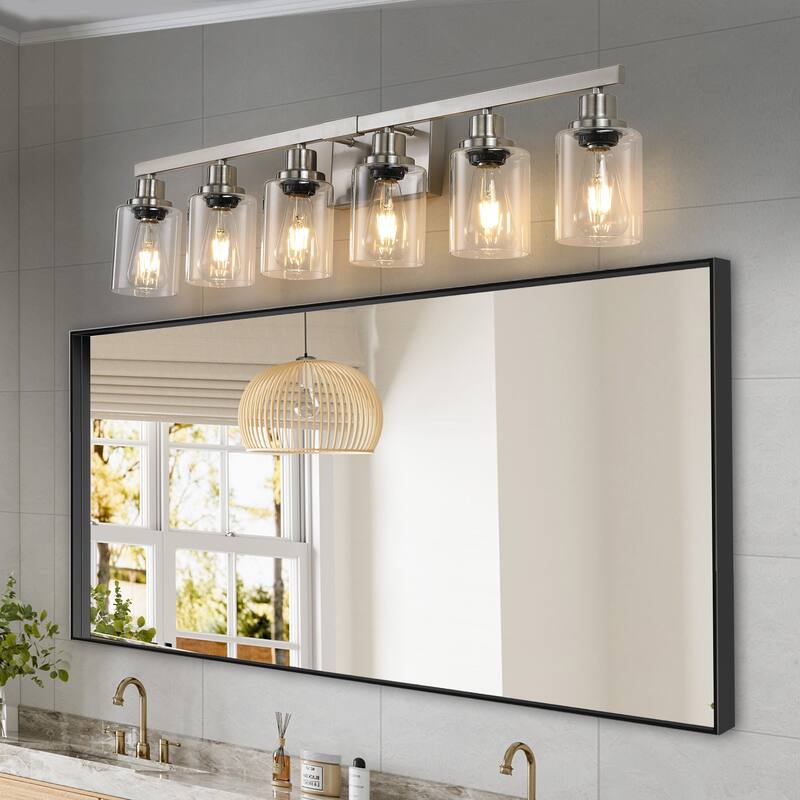 37" 6-Light Vanity Light with Clear Glass Shades, Modern Iron Metal Bathroom Wall Fixture for Mirror(No Bulbs) - Chrome