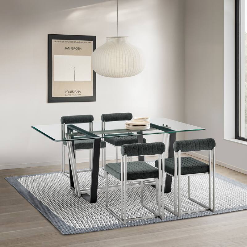 Kai Anastasia 5 Piece Rectangular Glass Dining Table Set with Metal Frame and Upholstered Chairs