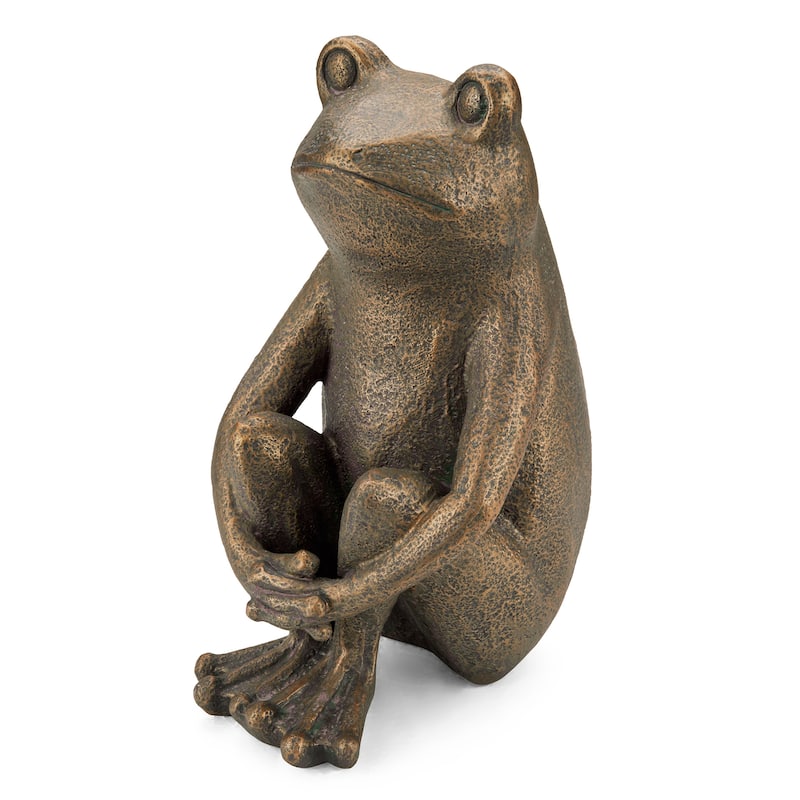 Glitzhome 12''H Resin Bronze Squatting Sitting Frog Statue