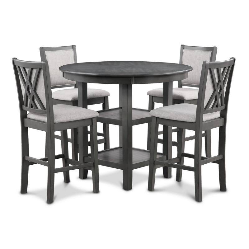 Isla 5 Piece Counter Height Table Set, 4 Crossback Chairs, Gray Polyester