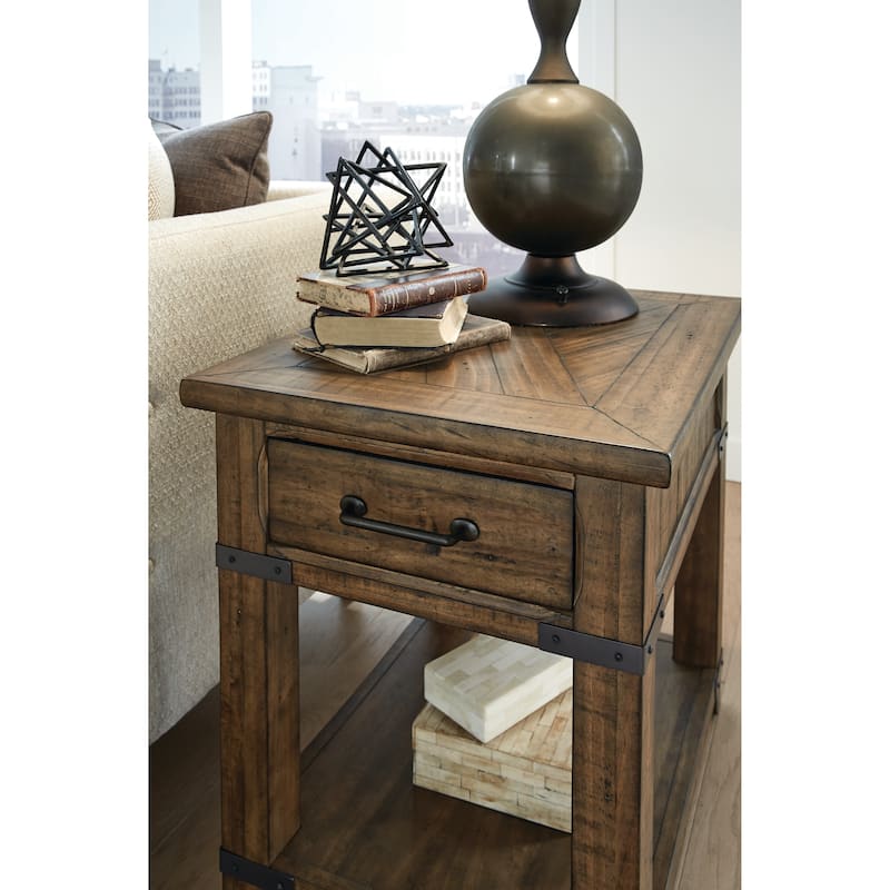 Magnussen Home Chesterfield Farmhouse Timber Rectangular End Table - 20''W x 26''D x 24''H