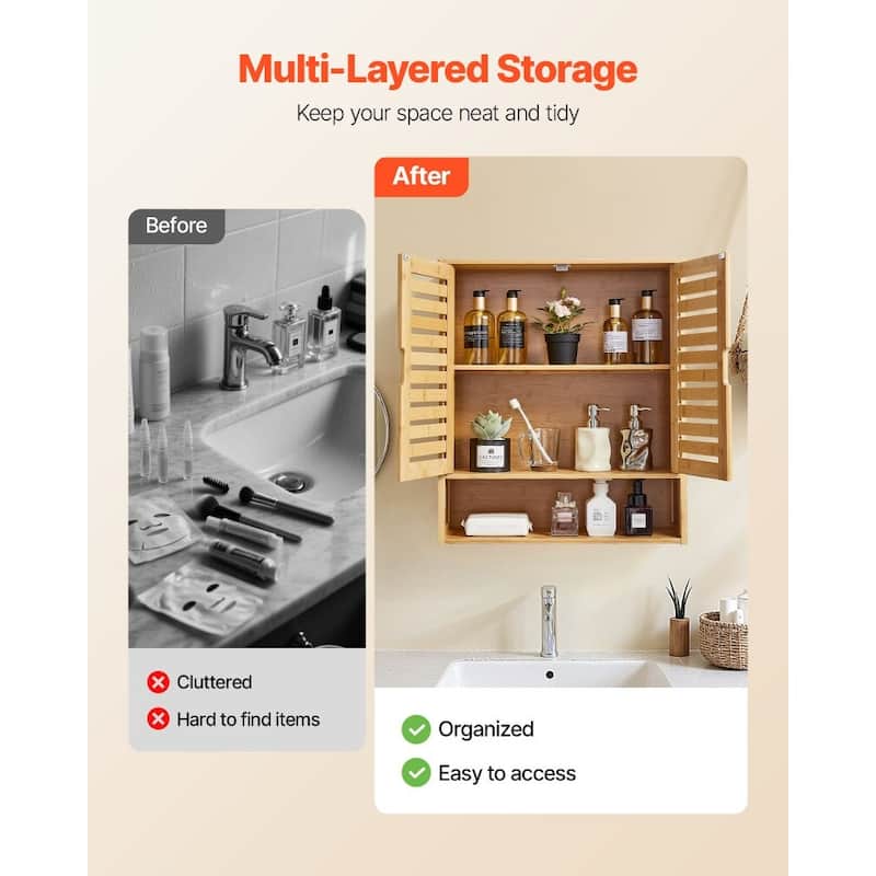 Space-Saving Hanging Bathroom Cabinet with 3-Level Adjustable Shelves for Toiletries and Essentials - 23” x 8” x 26”