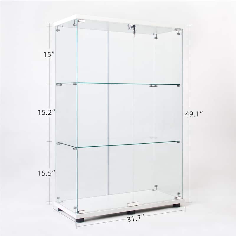 Two Door Tempered Glass Display Cabinet with 3 Shelves