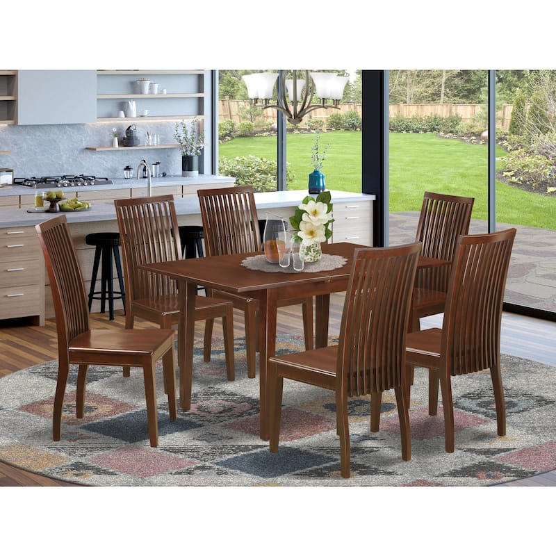 HomeStock 7-Piece Mahogany Finish Solid Wood Top Dining Table with 6 Chairs with Lattice Back