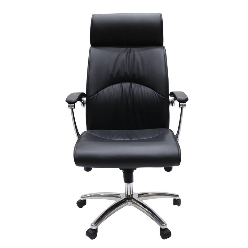 Leather Upholstered High-Back Office Chair Swivel Tilt Aluminum Frame Adjustable Conference Desk Chair for Computer