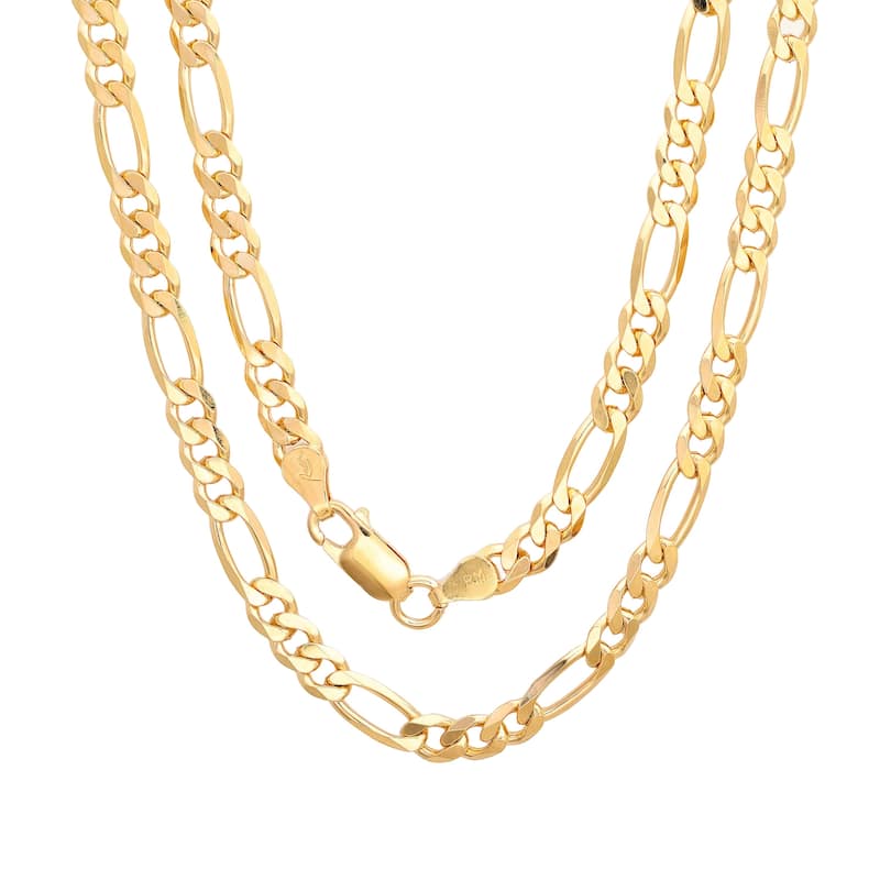 Roberto Martinez Gold Plated Silver 5 mm Figaro Chain Necklace (18"-30") - 18 Inch