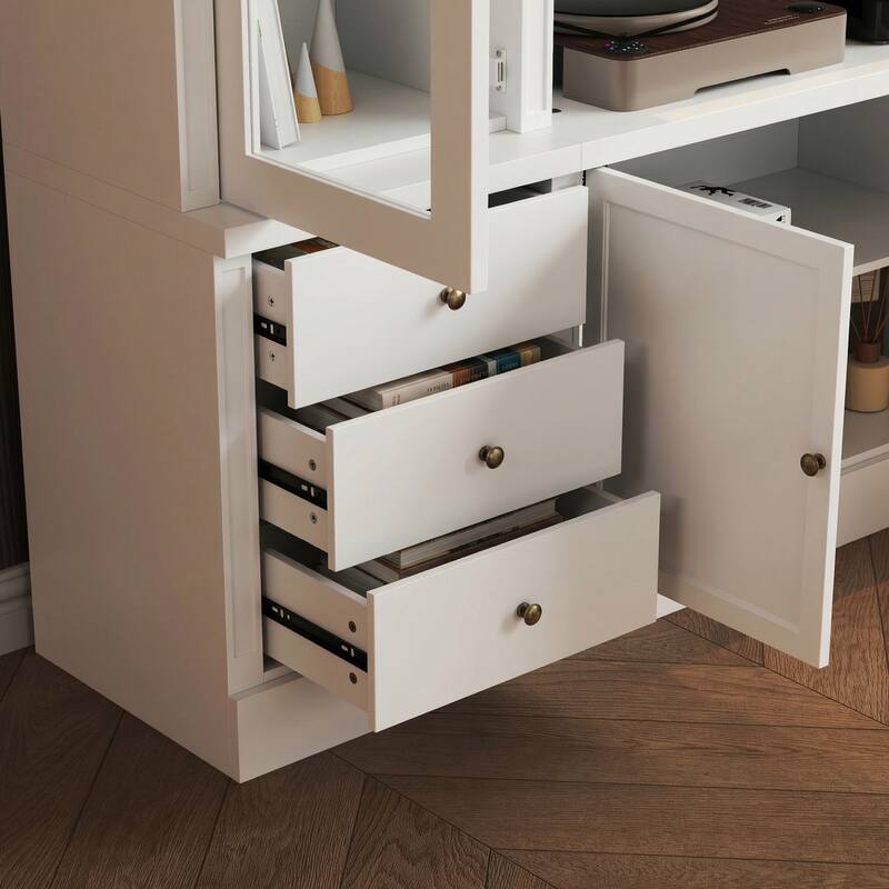 101.7" Large Entertainment Center with LED Spotlights TV Stand with Hutch & Glass Display Cabinets, Media Console Storage Unit