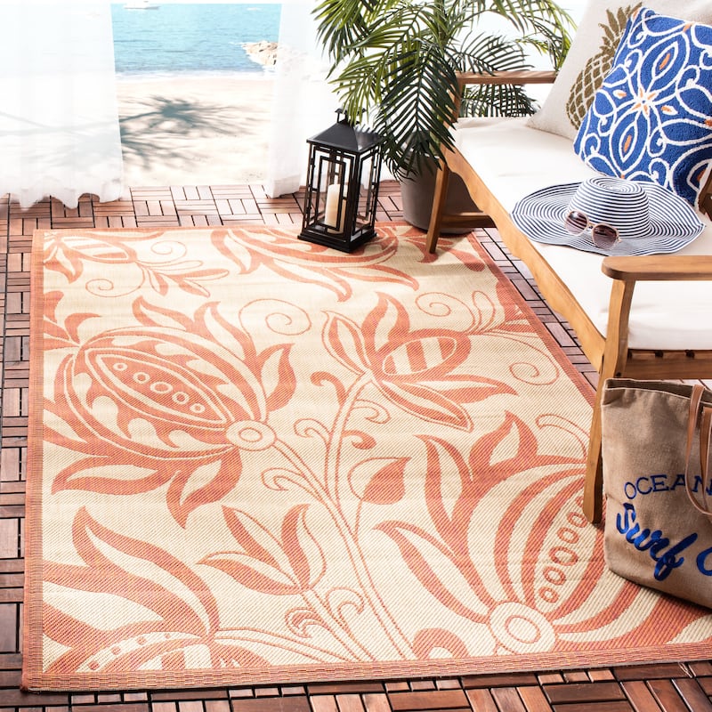 SAFAVIEH Courtyard Leatrice Indoor/ Outdoor Patio Backyard Rug - 2'7" x 5' - Natural/Terra