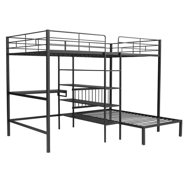 Full Over Twin Metal Bunk Bed with Built-in Desk, L Shaped Loft Bed ...