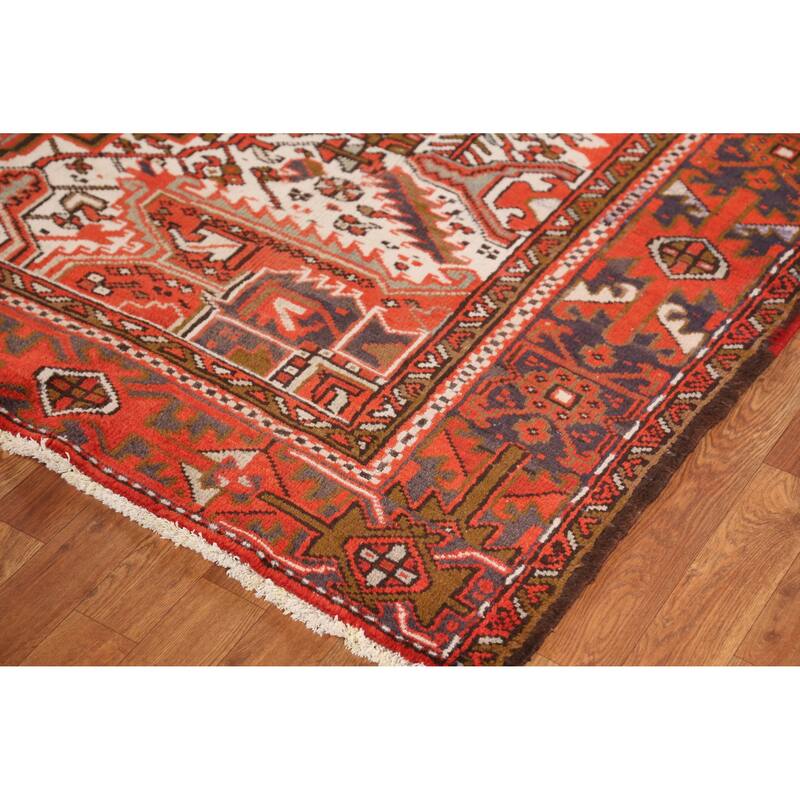 Hand Knotted Oriental 100% Wool Carpet Traditional Medallion Oranges & Rust Heriz Area Rug - 10' 1'' X 7' 9''