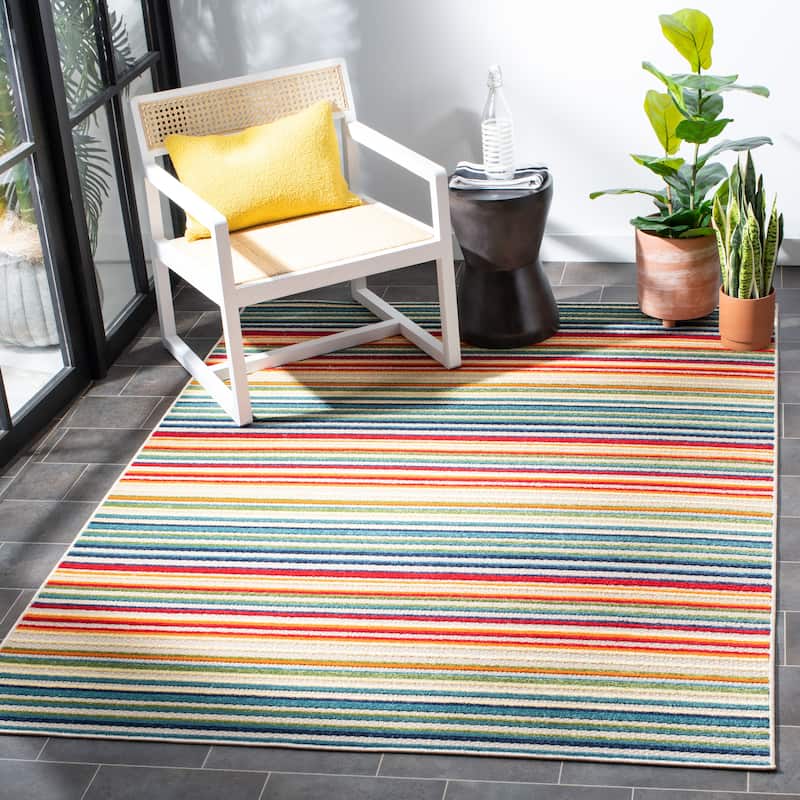 SAFAVIEH Cabana Gafia Indoor/ Outdoor Waterproof Patio Stripe Rug - 2'2" x 5' - Ivory/Green