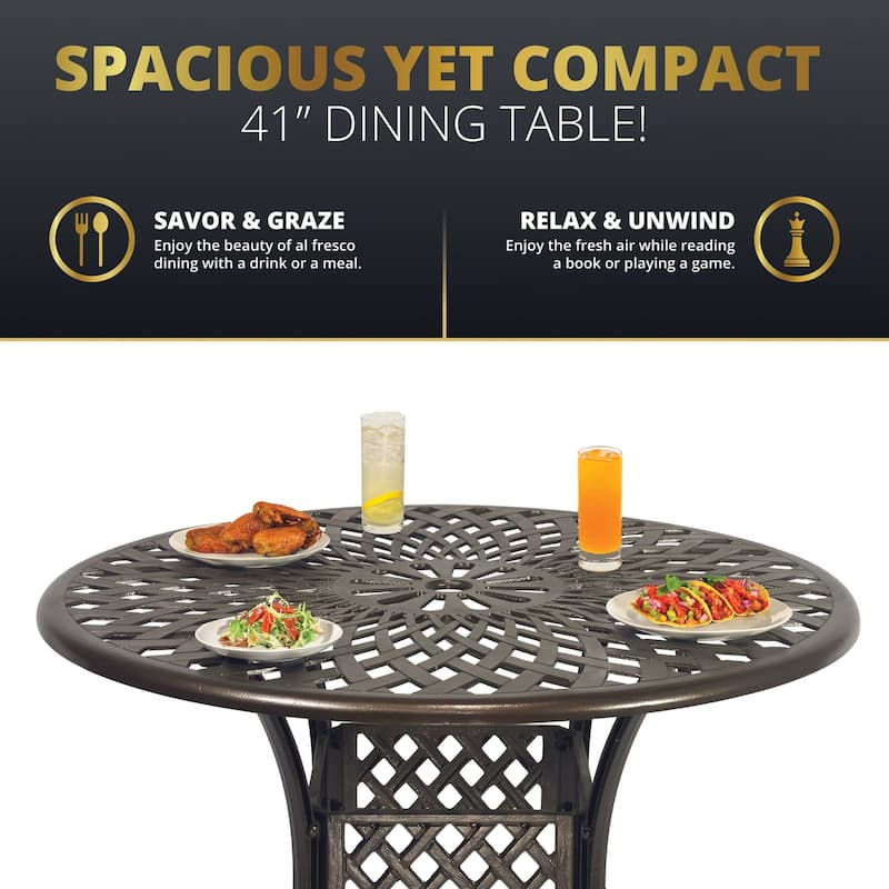Kinger Home Arden 41-inch Outdoor Patio Dining Table, Cast Aluminum