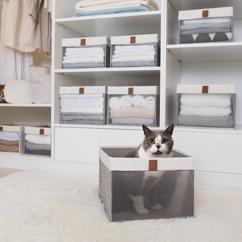 StorageWorks Foldable Storage Bins, Set of 3, Gray&White