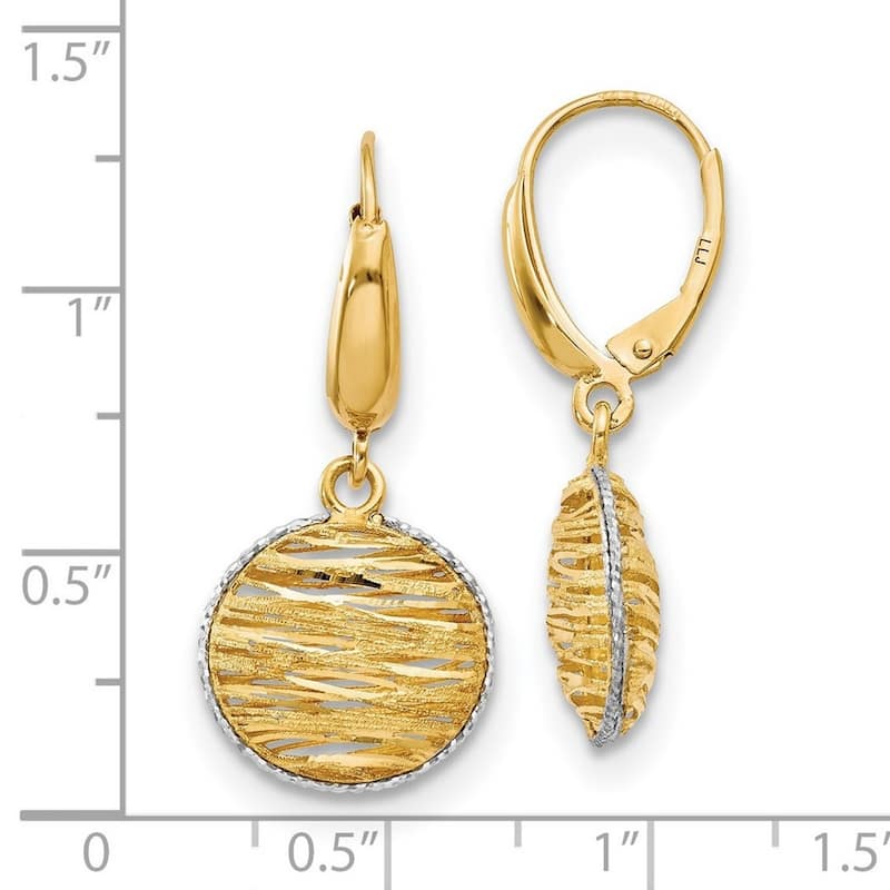 Curata 14k Yellow Gold With Rhodium Weaved Circle Leverback Earrings 55.5x6mm